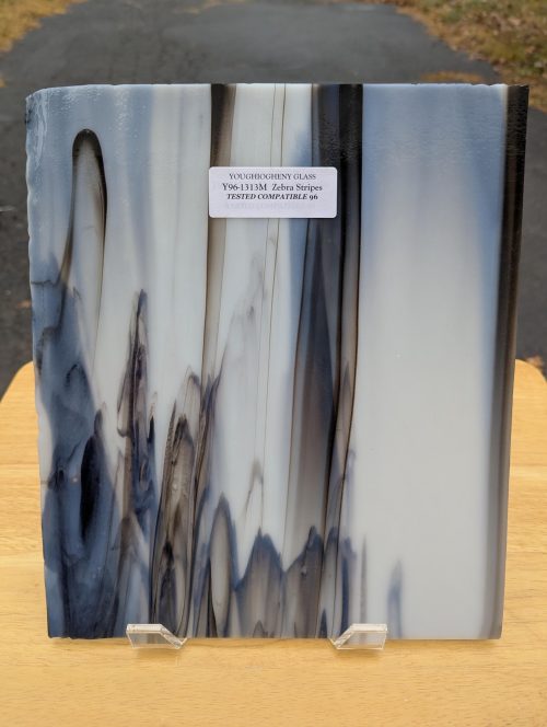 Youghiogheny Zebra Stripes (Black and White) Fusible Stained Glass Sheet, COE 96, Y96-1313M, 10x11"