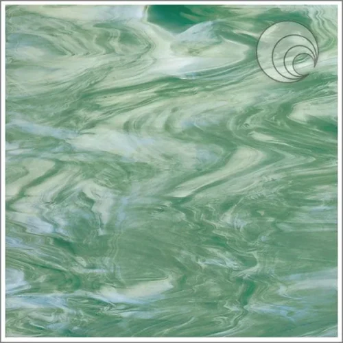 Oceanside Seafoam Green and White Translucent Smooth Fusible Stained Glass Sheet, COE 96, 828-72S, 12x12"