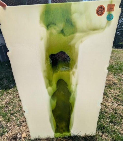 Bullseye Special Production Warm White w/Pine Green Transparent Cascade Fusible Stained Glass Sheet, 41212B-0030, COE 90, 8.5x10"