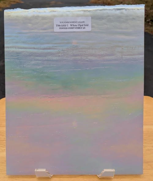 Youghiogheny White Opal Iridescent Fusible Stained Glass Sheet, COE 96, Y-96-1000 i
