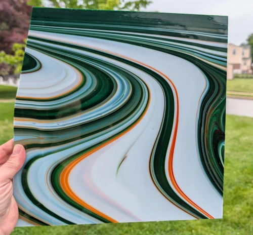 Original Spectrum 2013 Fusers Reserve Green and Orange on White Fusible Stained Glass Sheet, COE 96, 1233F