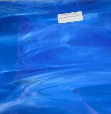 Original Spectrum Fusers Reserve Blue, White, Aventurine Blue Fusible Stained Glass Sheet, COE96, 1319F, 12x12"