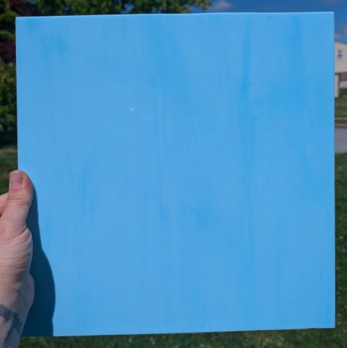 Vintage, Original Armstrong Dense Light Blue Opal Stained Glass Sheet, 12x12"