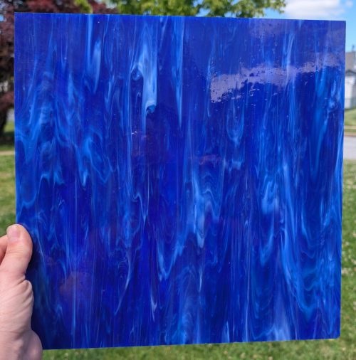 Vintage, Original Armstrong Cobalt Blue Opal Streaky Stained Glass Sheet, 4218, 12x12"
