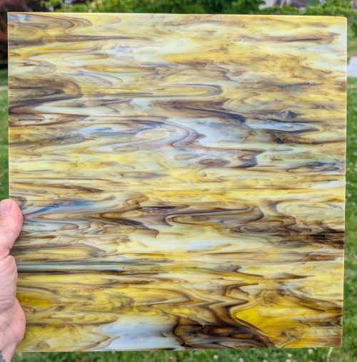 Vintage, Original Armstrong Yellow, Opal, Dark Amber/Brown Stained Glass Sheet, 12x12"