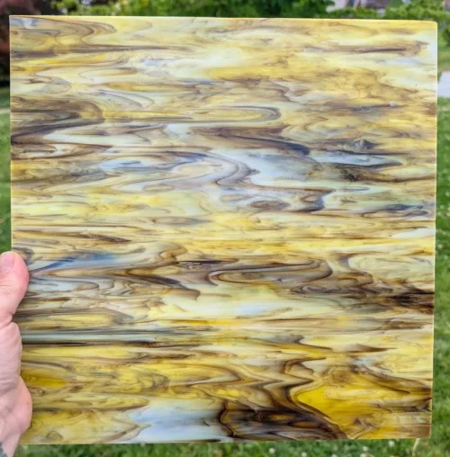 Vintage, Original Armstrong Yellow, Opal, Dark Amber/Brown Stained Glass Sheet, 12x12"