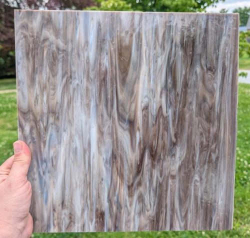Vintage, Original Armstrong Brown/Grey White Opal Streaky Stained Glass Sheet, 12x12"