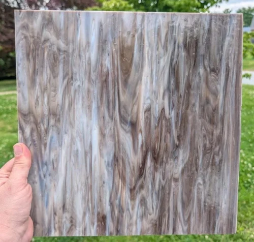 Vintage, Original Armstrong Brown/Grey White Opal Streaky Stained Glass Sheet, 12x12"