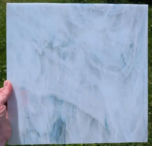 Vintage, Original Armstrong White Opal, Clear, Streaky Stained Glass Sheet, 1800S, 12x12"