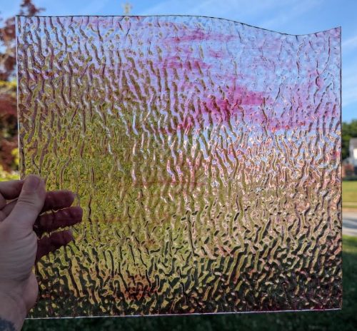 Wissmach Pink and Clear Ripple Textured Stained Glass Sheet, 7LL, 11x12"