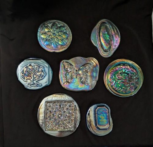 Iridized Pressed Glass Jewels from Kokomo Opalescent Glass Company