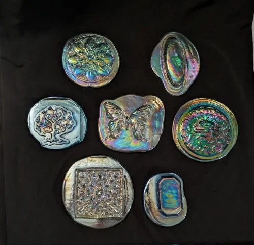 Iridized Pressed Glass Jewels from Kokomo Opalescent Glass Company