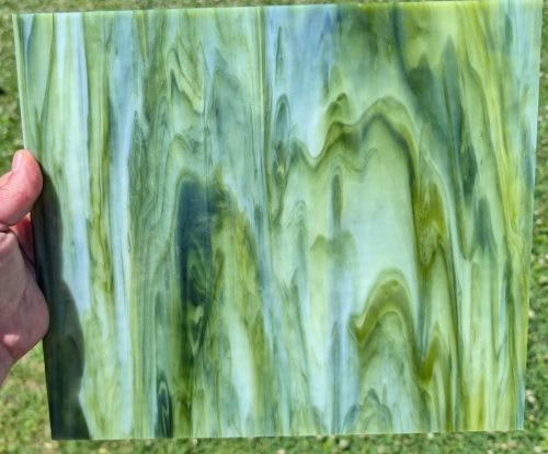 Vintage Kokomo Dark Green, Lime Green, Opal Granite Textured Stained Glass Sheet, 163G, 10x12"