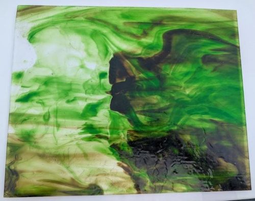 Vintage Kokomo Brown, Green, Clear Stained Glass Sheet, 59LL, 11x14"