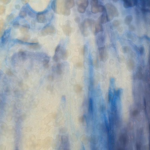 Vintage 1989 Uroboros Steel Blue Opal and Sky Blue on White Mottled Stained Glass Sheet, 00-40, 12x12"