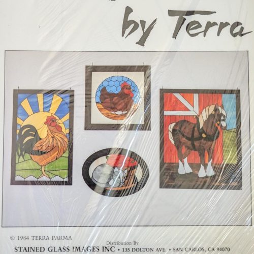 Vintage 1984 Images by Terra Horse, Chickens, Cat Stained Glass Patterns,  Set 1005
