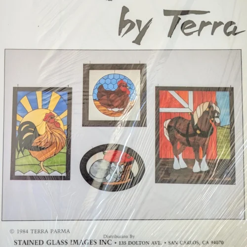 Vintage 1984 Images by Terra Horse, Chickens, Cat Stained Glass Patterns,  Set 1005