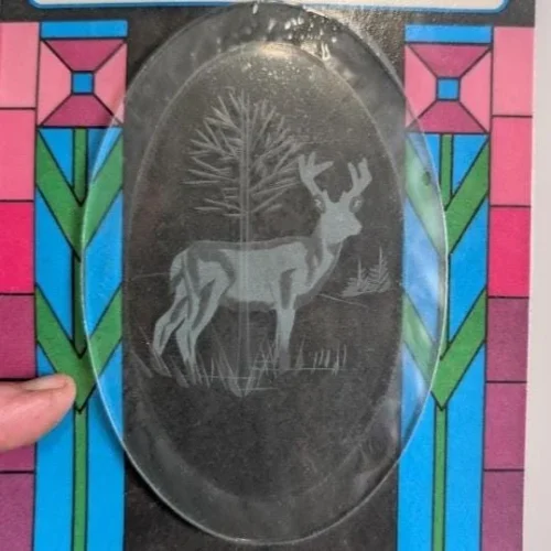 Designer Glass/Studio One Hand Engraved Buck in Woods Bevel