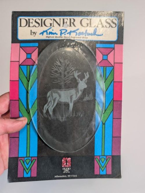 Designer Glass/Studio One Hand Engraved Buck in Woods Bevel