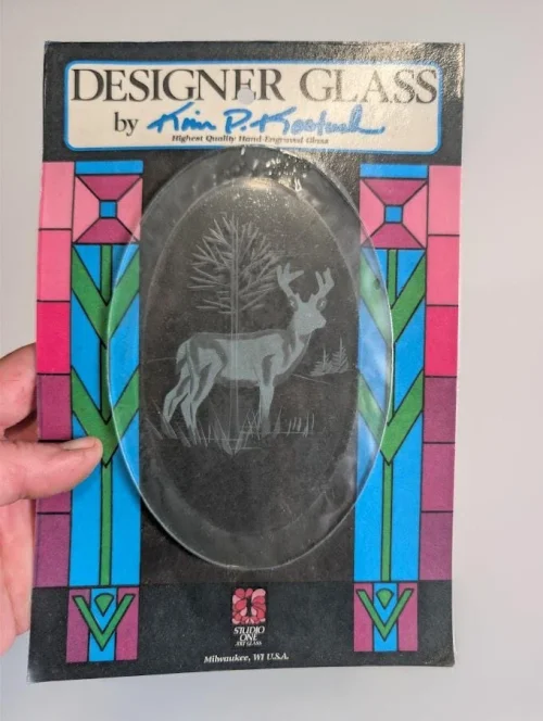 Designer Glass/Studio One Hand Engraved Buck in Woods Bevel