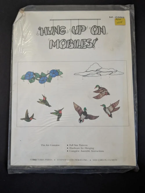 Vintage Hung up on Mobiles Hummingbird and Duck Stained Glass Pattern Mobile Kit with Hangers