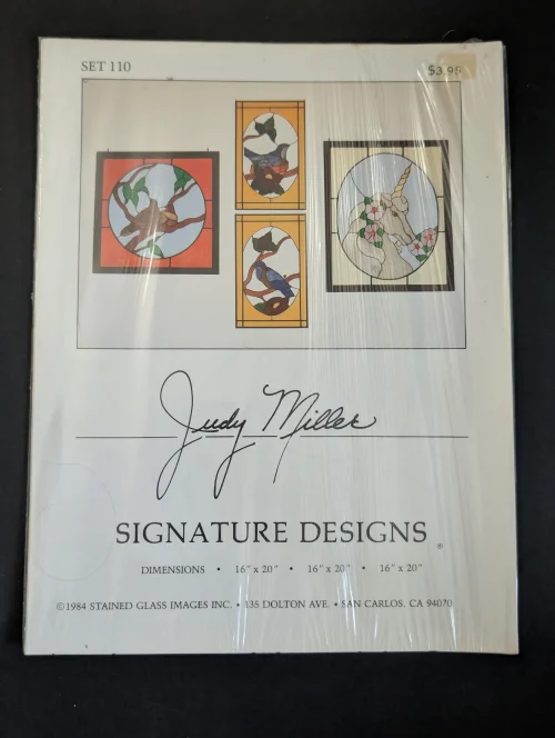 Vintage 1984 Judy Miller Designs Birds and Unicorn Stained Glass Patterns, Set 110