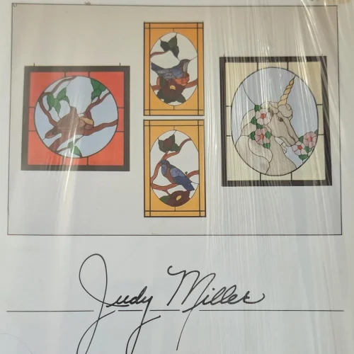 Vintage 1984 Judy Miller Designs Birds and Unicorn Stained Glass Patterns, Set 110