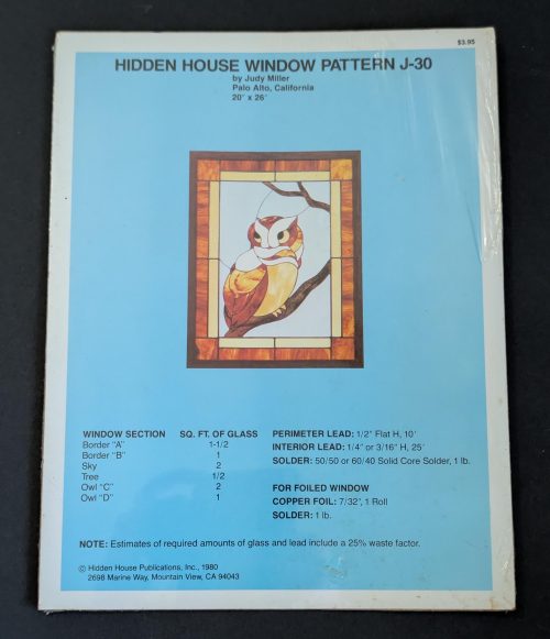 Vintage 1980 Hidden House by Judy Miller Window Pattern Owl J-30 Stained Glass Pattern