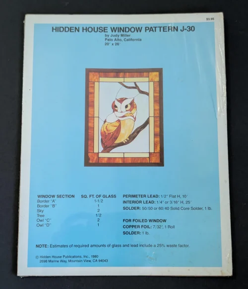 Vintage 1980 Hidden House by Judy Miller Window Pattern Owl J-30 Stained Glass Pattern