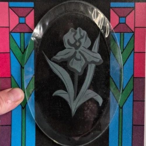 Designer Glass/Studio One Hand Engraved Iris Flower Bevel