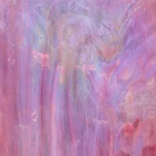 Iridized Pink and White Wispy Opal Stained Glass Sheet, 10.25x12"