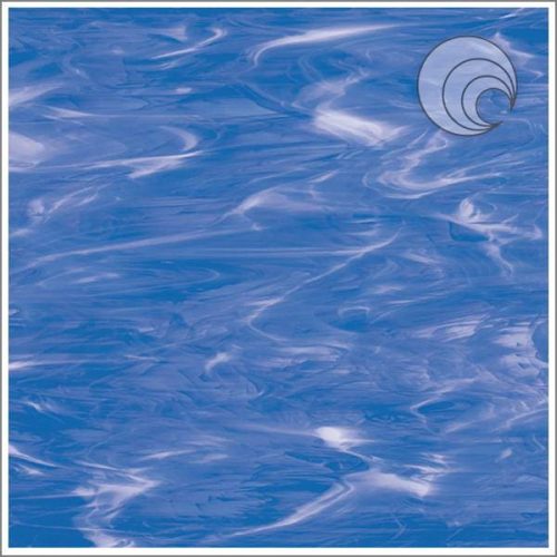 Oceanside Light Blue and White Wispy Fusible Stained Glass Sheet, COE 96, 339-2S, 12x12"