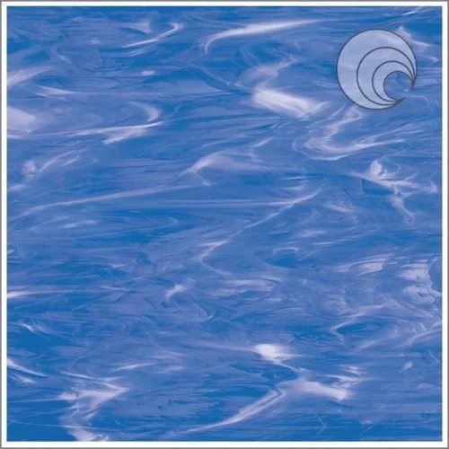 Oceanside Light Blue and White Wispy Fusible Stained Glass Sheet, COE 96, 339-2S, 12x12"