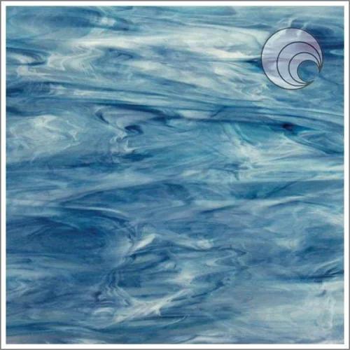 Oceanside Blue Yonder Pearl Opal Corsica Fusible Stained Glass Sheet, COE 96, 6033-83CC, 12x12"