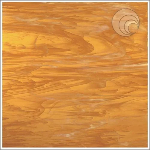 Oceanside Light Amber & White Wispy Fusible Stained Glass Sheet, COE 96, 319-1S, 12x12"