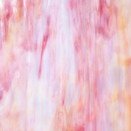 Vintage Bullseye Pink and Yellow Opalescent Stained Glass Sheet, 5x10.25"