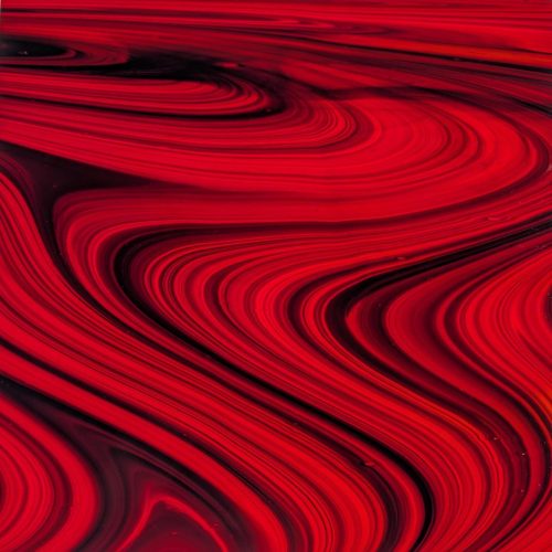 Oceanside Fusers Reserve "Ember" Red & Black Fusible Stained Glass Sheet, COE 96, 12x12"