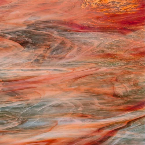 Oceanside “Autumn Flame” Clear/White/Ruby Red/Semi-Translucent Corsica Glass, COE 96, 12x12"