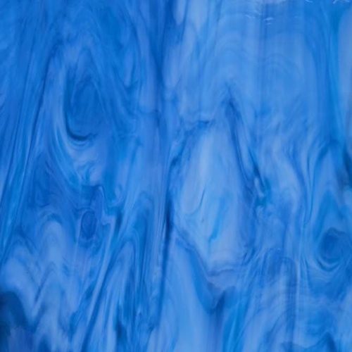 Original Spectrum Sky Blue, Dark Blue/White Opalescent Stained Glass Sheet, 633-7S, 12x12"