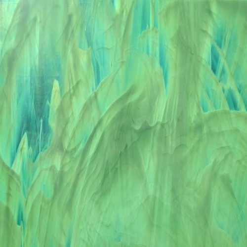 Original Spectrum Pale Green and White Wispy Stained Glass Sheet, 12x12"