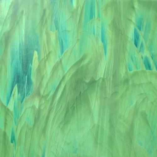 Original Spectrum Pale Green and White Wispy Stained Glass Sheet, 12x12"